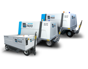 the full range of itw gse 7400 eGPUs from the 28 VDC JetEx to the 180 kVA with the 400Hz 90 kVA in the middle. 